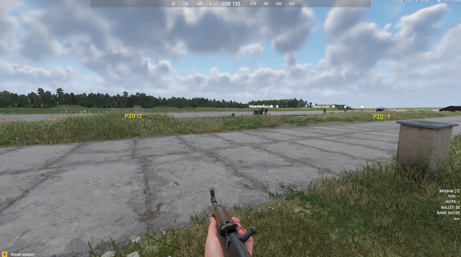 Floating player-ID debug tags downrange