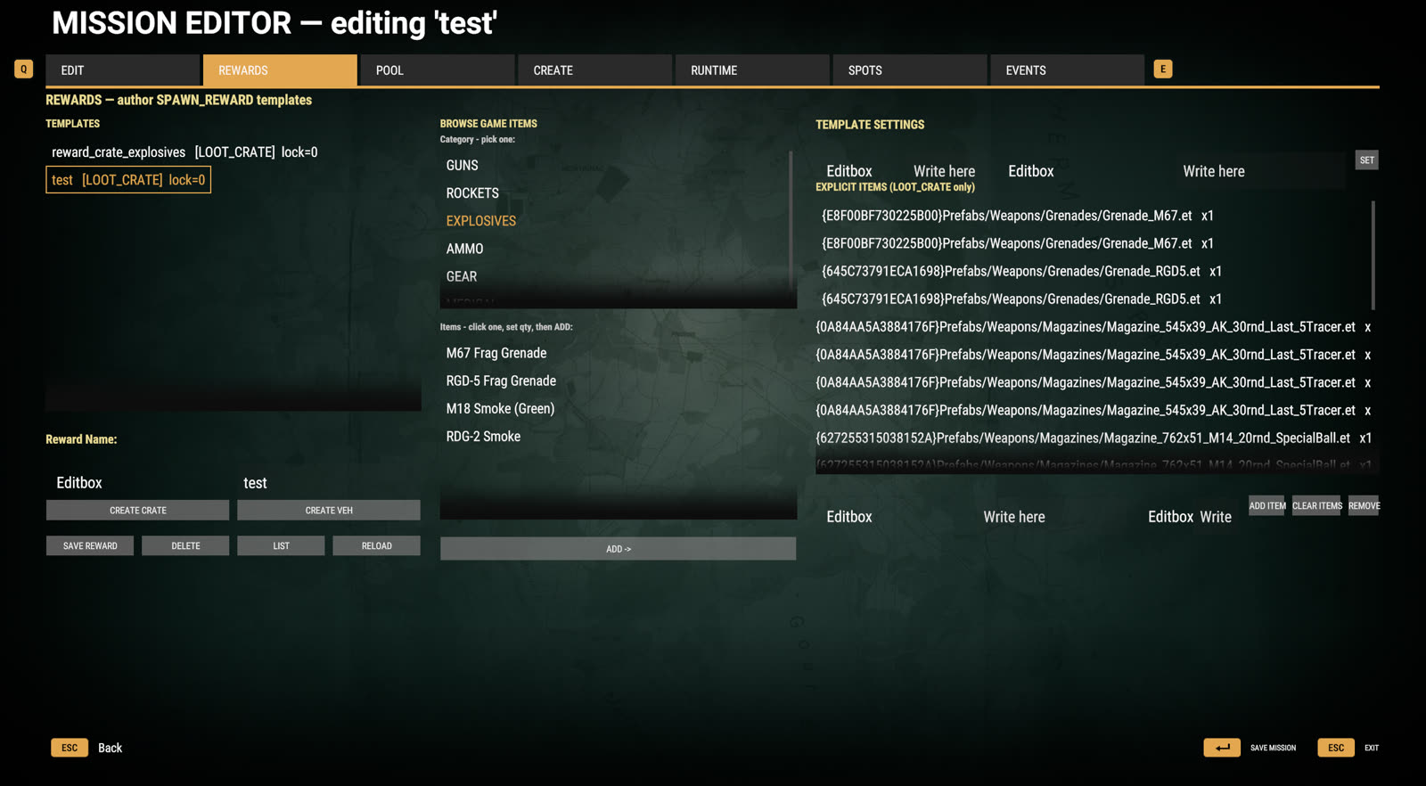 The mission reward editor authoring loot templates