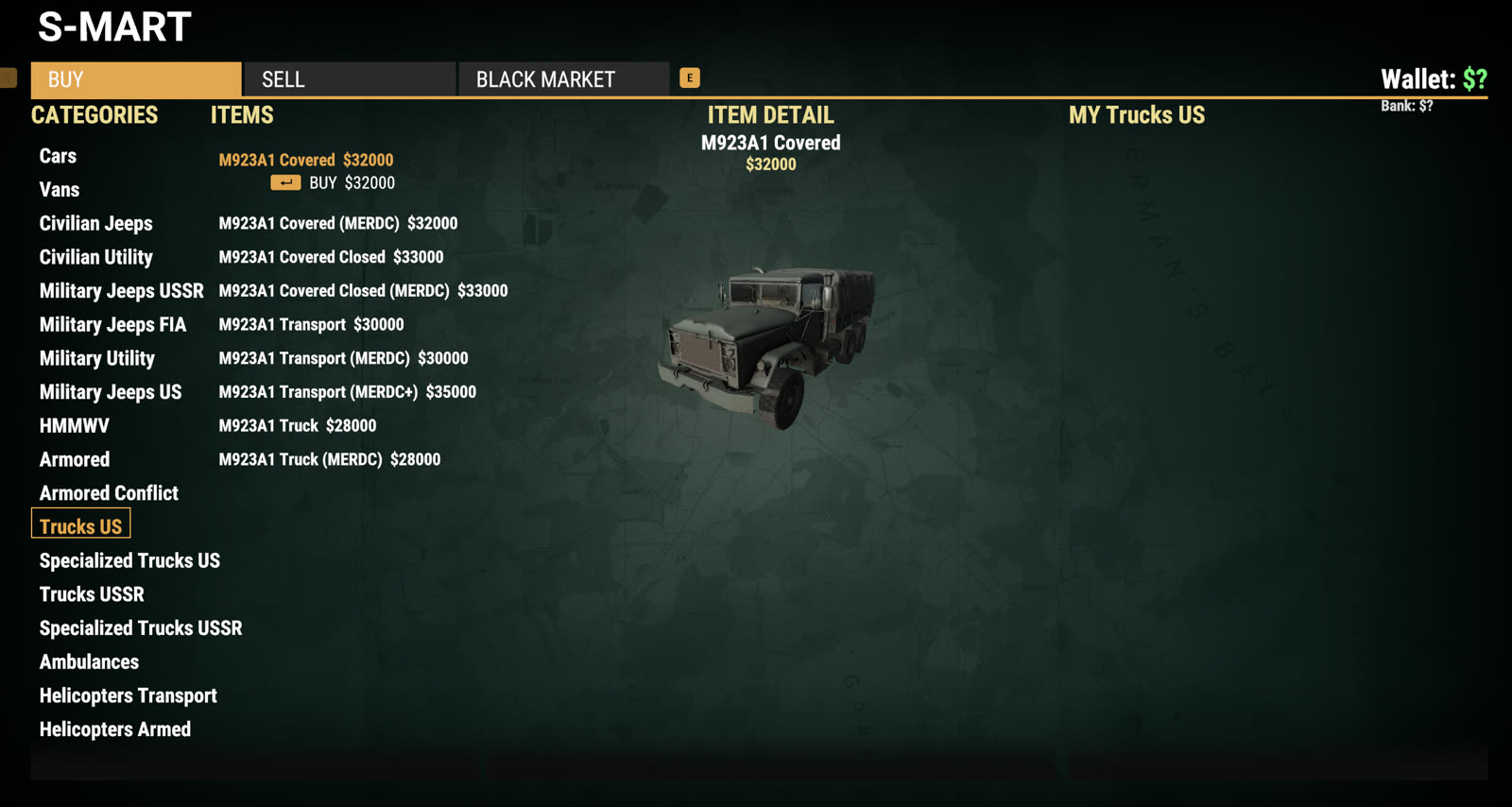 The vehicle store interface, vehicles typed by stock